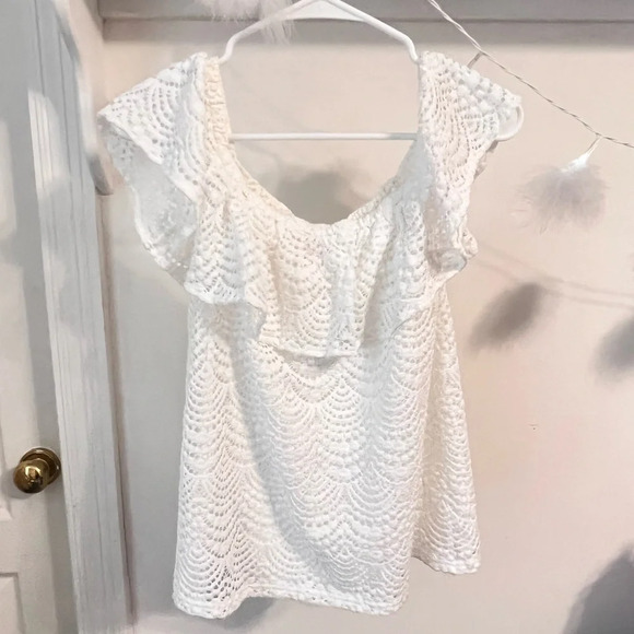 FINAL PRICE Lilly Pulitzer White Crochet Lace Off the Shoulder Blouse - Picture 2 of 5